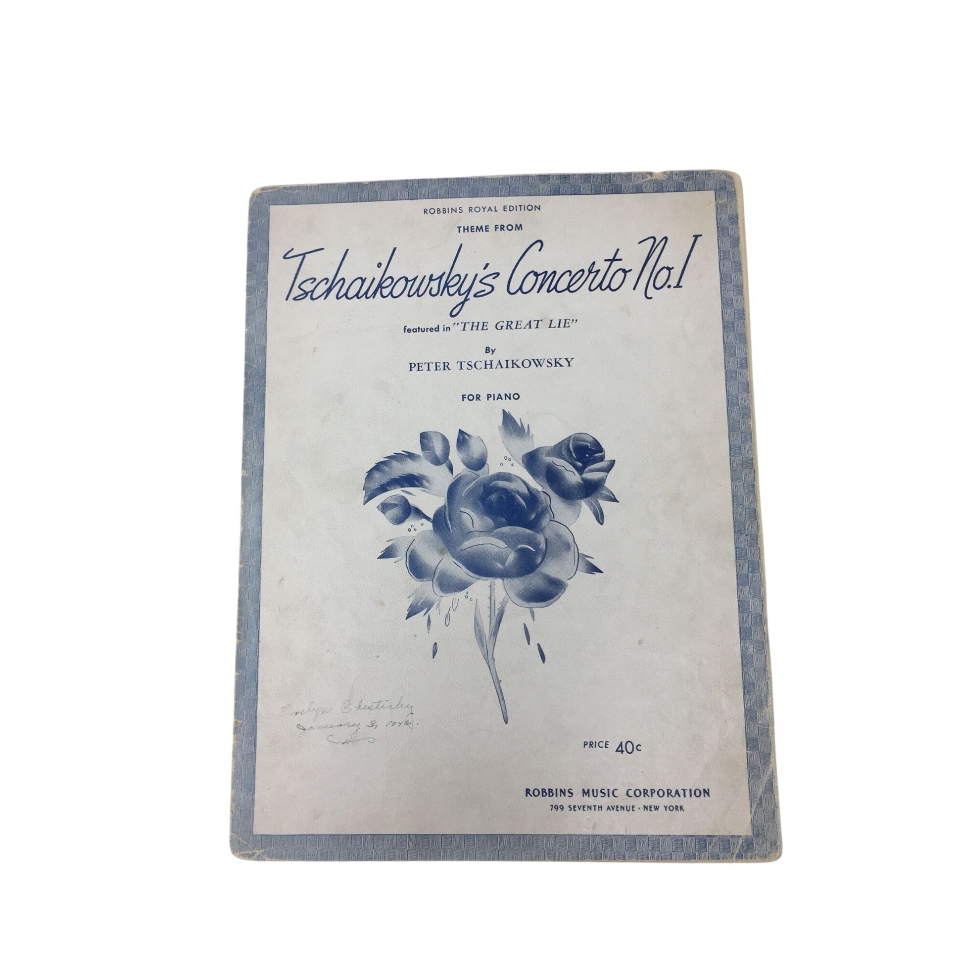 Vintage 1941 Piano Sheet Music copy of "Theme from Tschaikowsky's Concerto No. 1" A+ Stuff  A+ Stuff Sheet Music