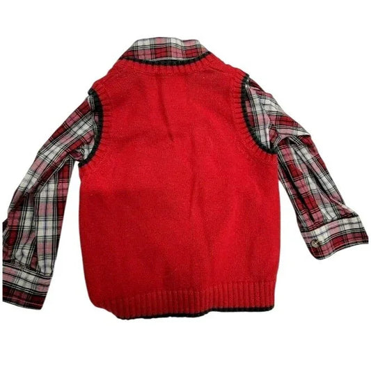 Good Lad Christmas Sweatervest with plaid shirt (3T) - Moose in scarf on sweater - cute fun holiday set GOODLAD  A+ Stuff Shirts & Tops