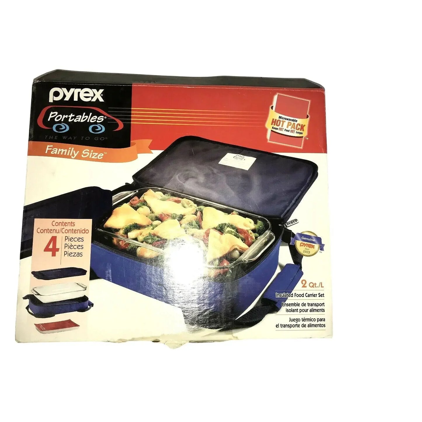 Pyrex Portables family size insulated food carrier set packaging with casserole dish