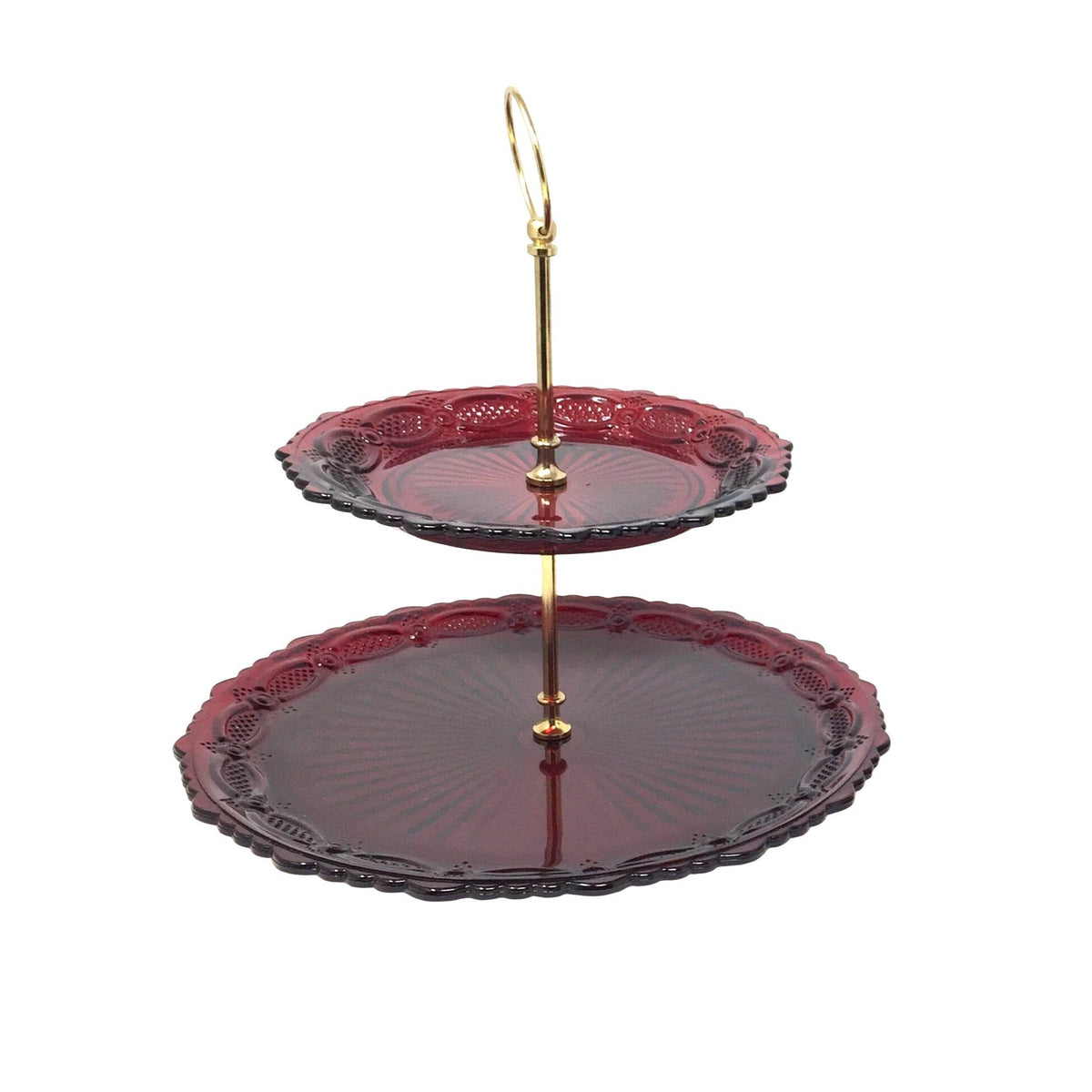 Vintage Avon 1876 Cape Cod Ruby Red Glass Two Tier Server ( Tidbit Tray / Dessert Stand) Avon  A+ Stuff