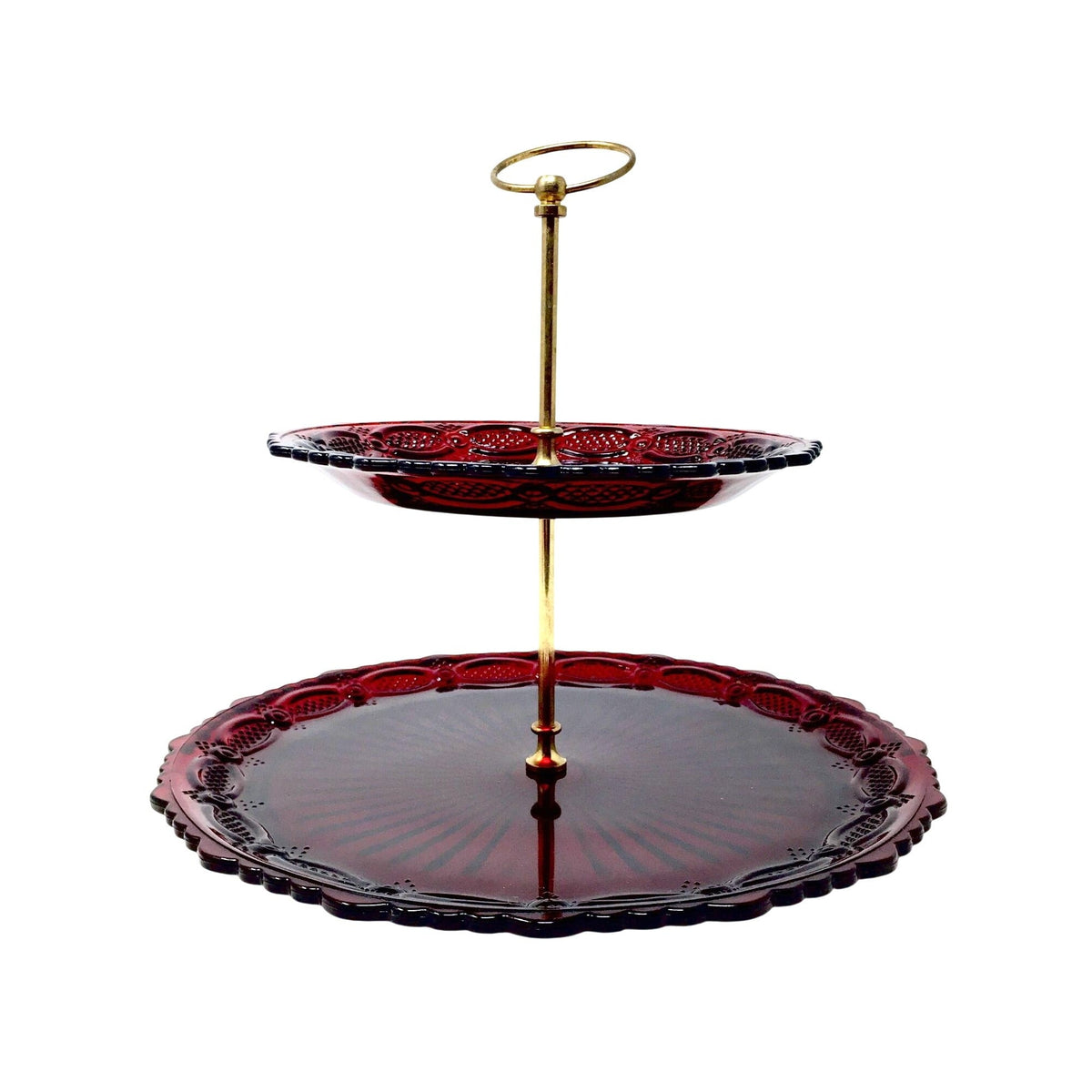 Vintage Avon 1876 Cape Cod Ruby Red Glass Two Tier Server ( Tidbit Tray / Dessert Stand) Avon  A+ Stuff