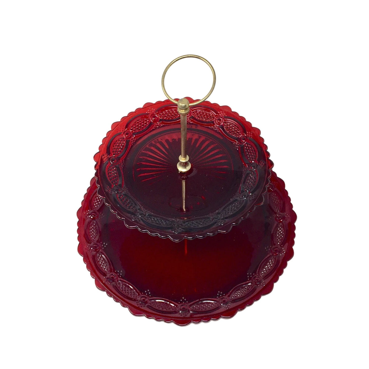 Vintage Avon 1876 Cape Cod Ruby Red Glass Two Tier Server ( Tidbit Tray / Dessert Stand) Avon  A+ Stuff