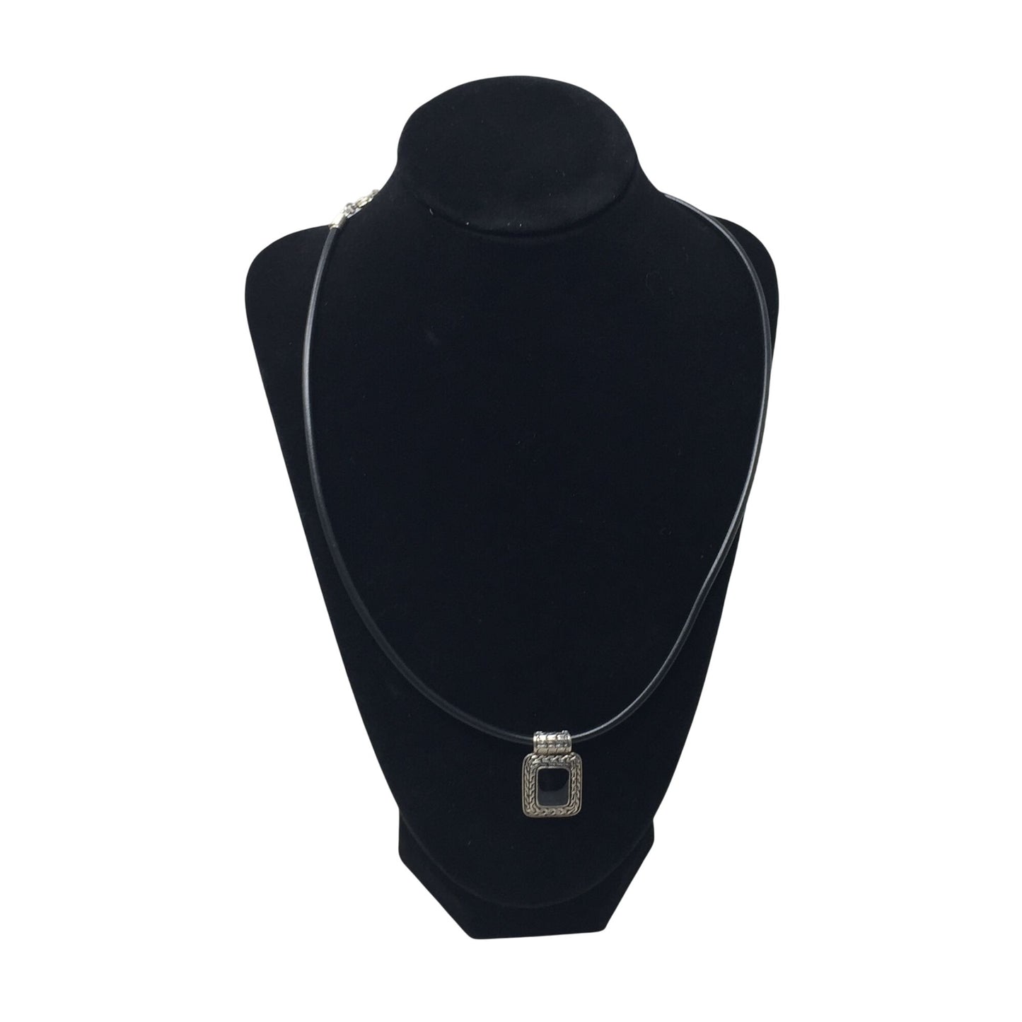 Unisex Black Necklace with Silver & Black Rectangular Pendant