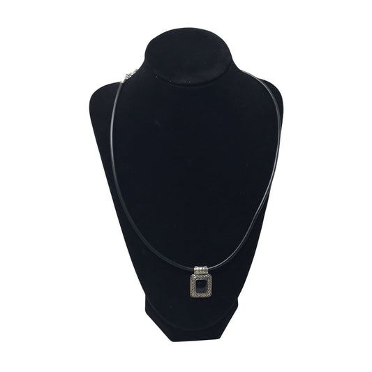 Unisex Black Necklace with Silver & Black Rectangular Pendant