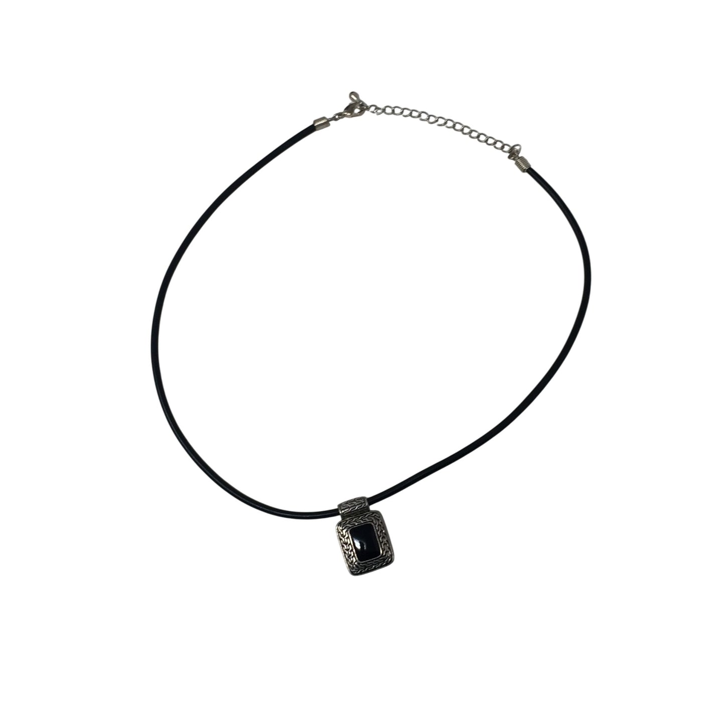 Unisex Black Necklace with Silver & Black Rectangular Pendant