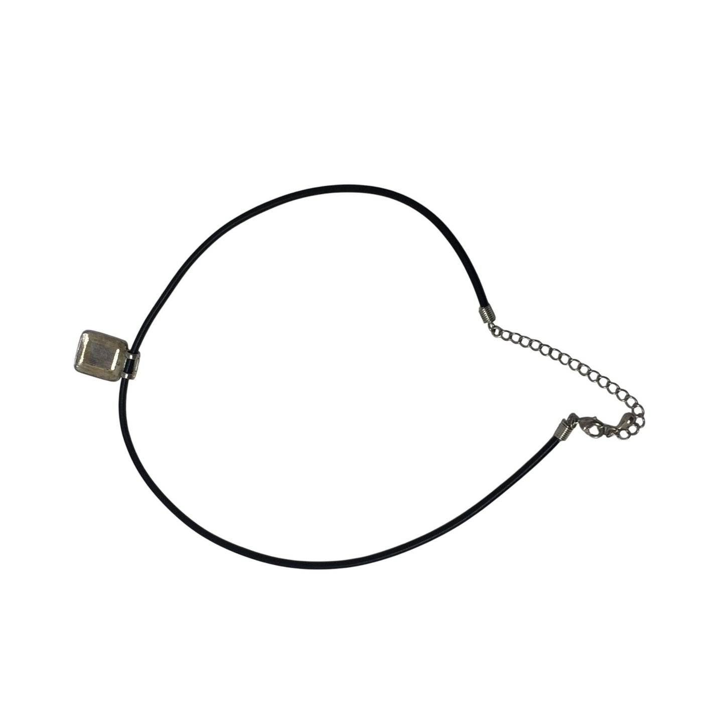 Unisex Black Necklace with Silver & Black Rectangular Pendant