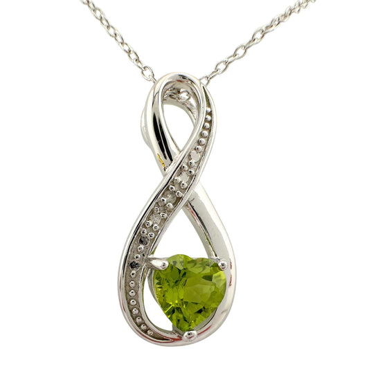 Beautiful Heart Peridot Infinity Necklace with Diamond Accent