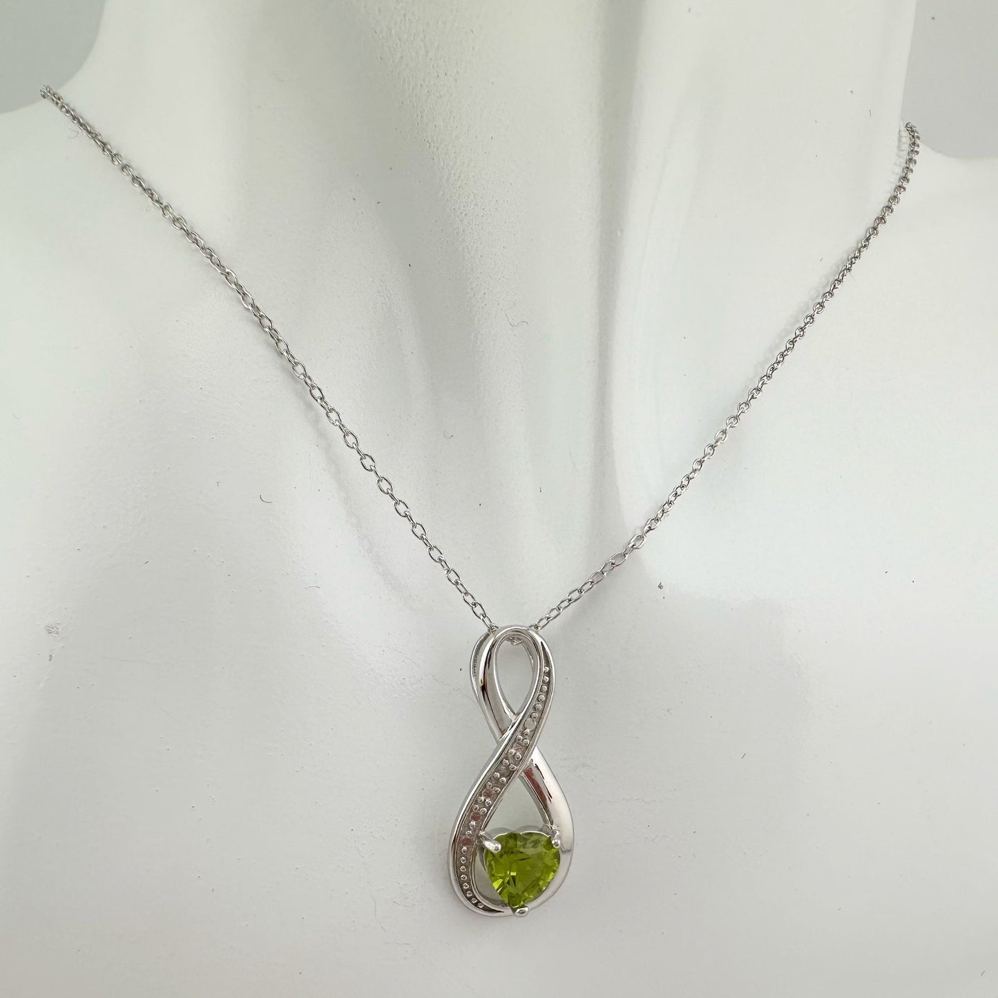 Beautiful Heart Peridot Infinity Necklace with Diamond Accent