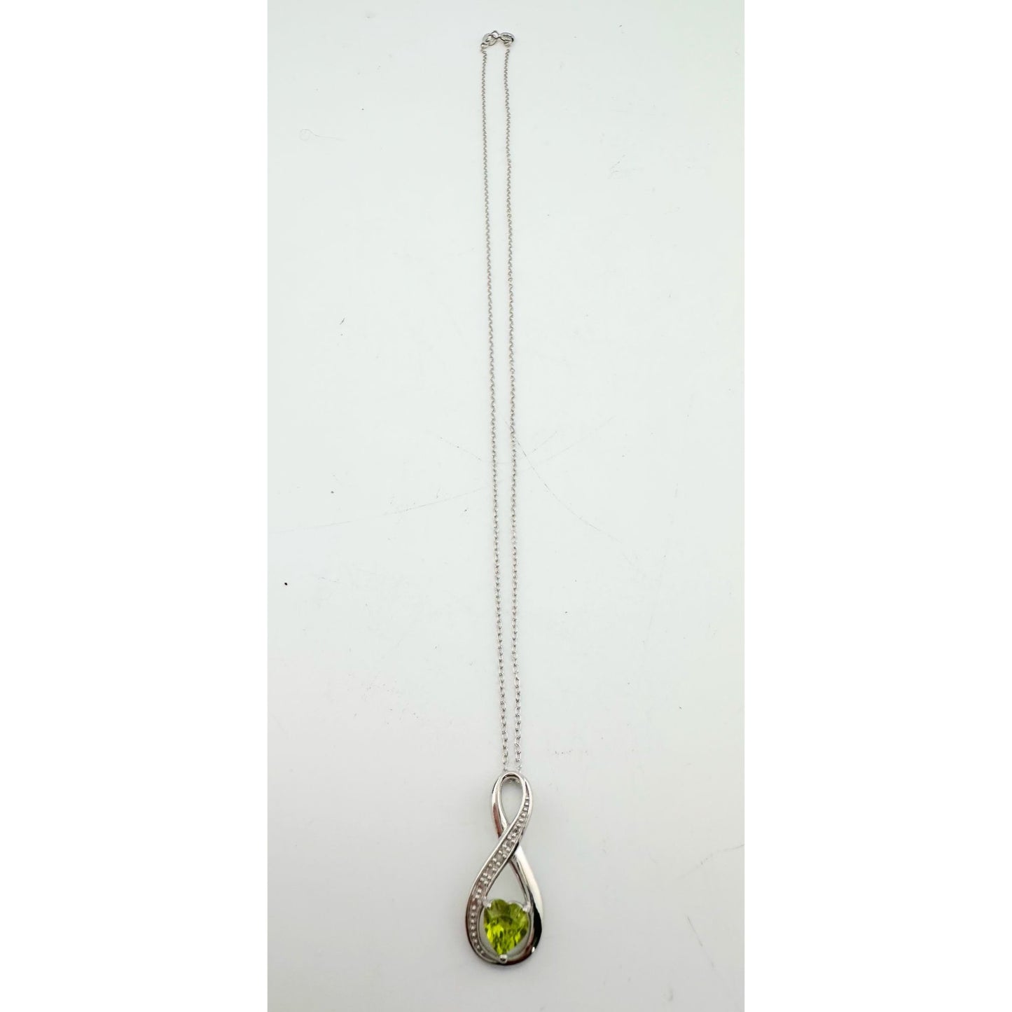 Beautiful Heart Peridot Infinity Necklace with Diamond Accent