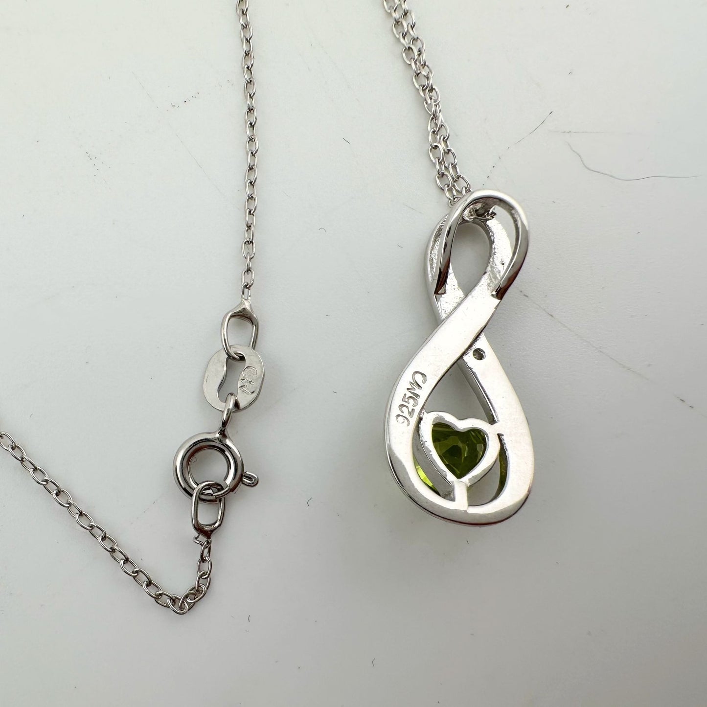 Beautiful Heart Peridot Infinity Necklace with Diamond Accent