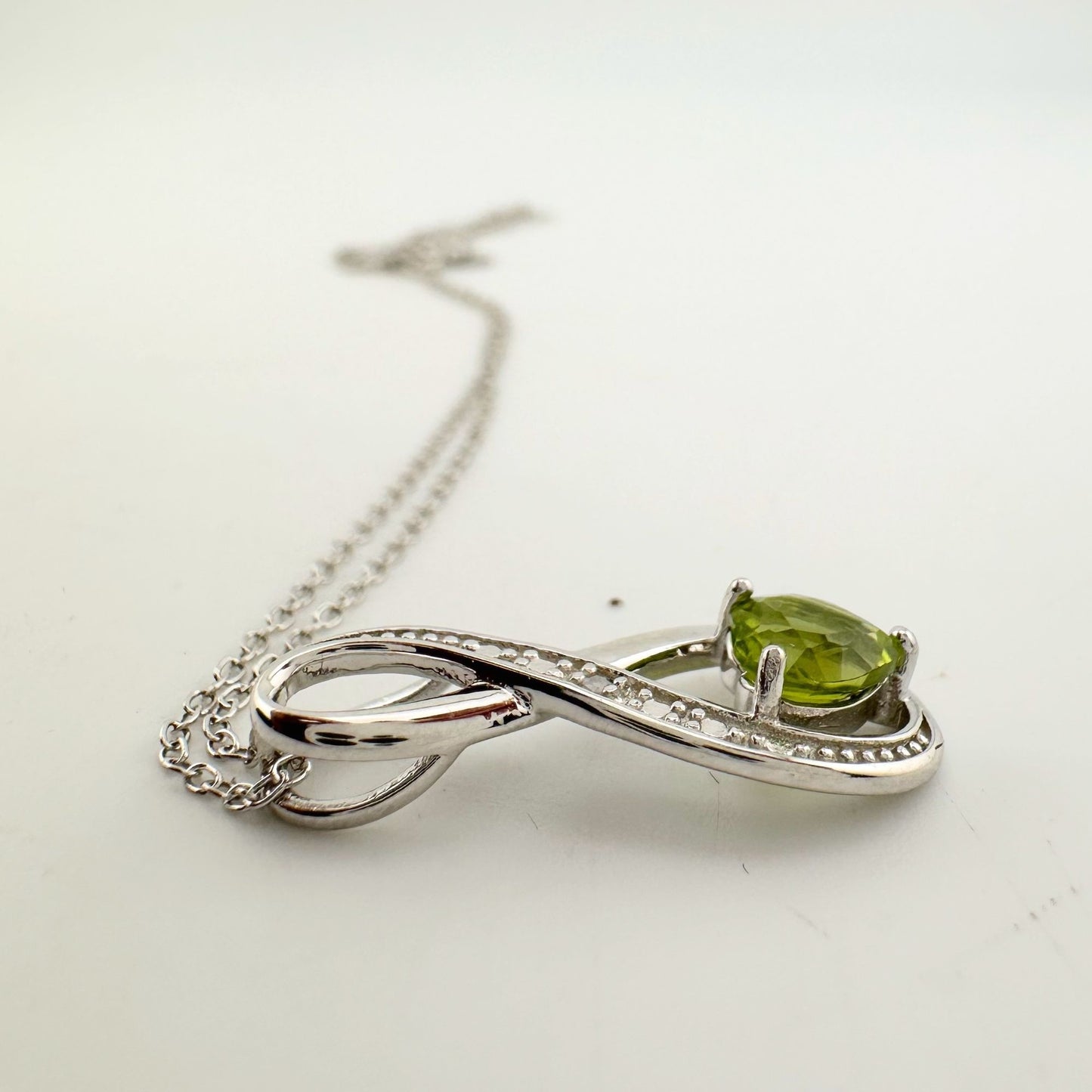 Beautiful Heart Peridot Infinity Necklace with Diamond Accent