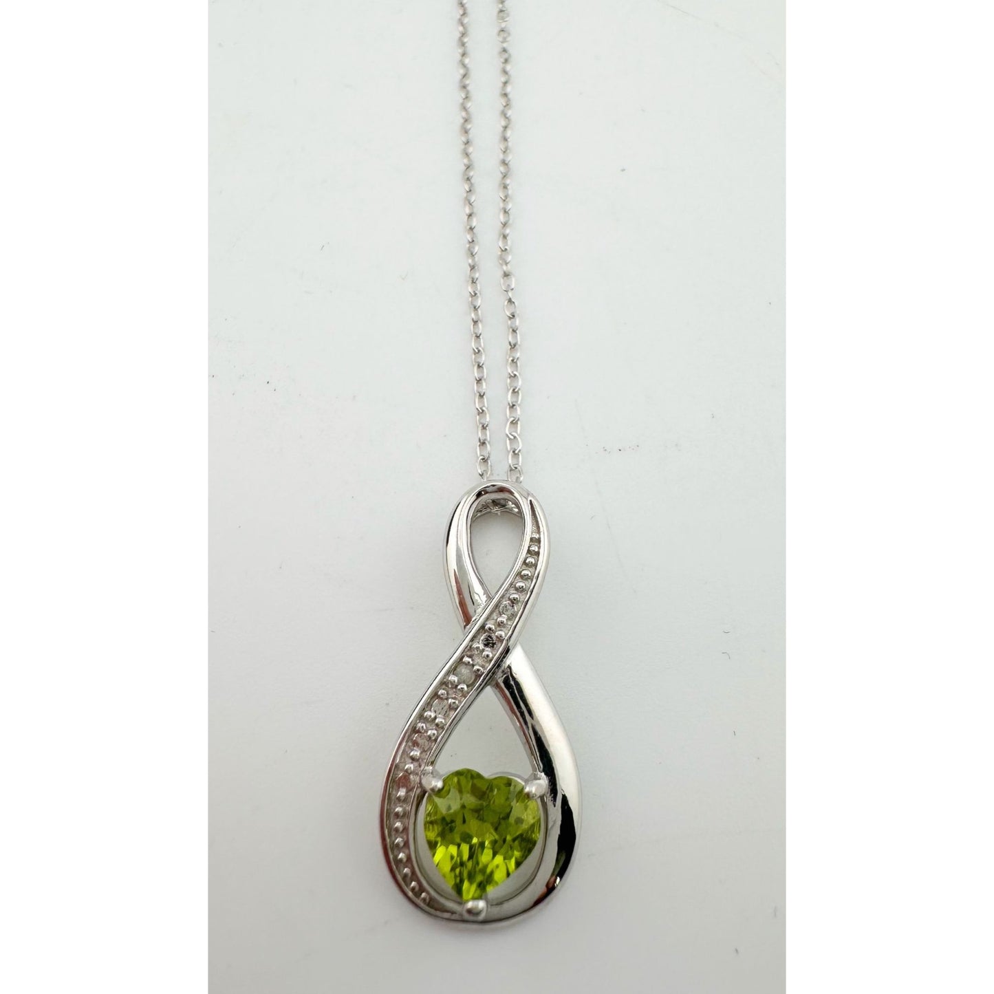 Beautiful Heart Peridot Infinity Necklace with Diamond Accent