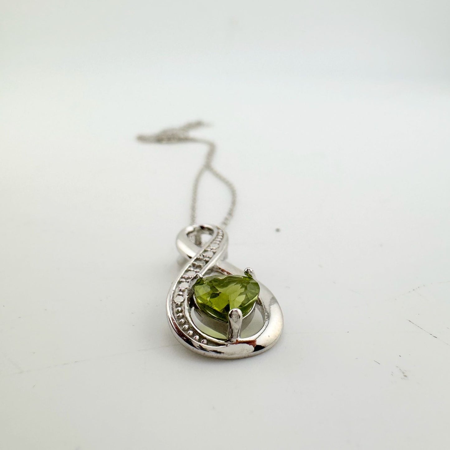 Beautiful Heart Peridot Infinity Necklace with Diamond Accent