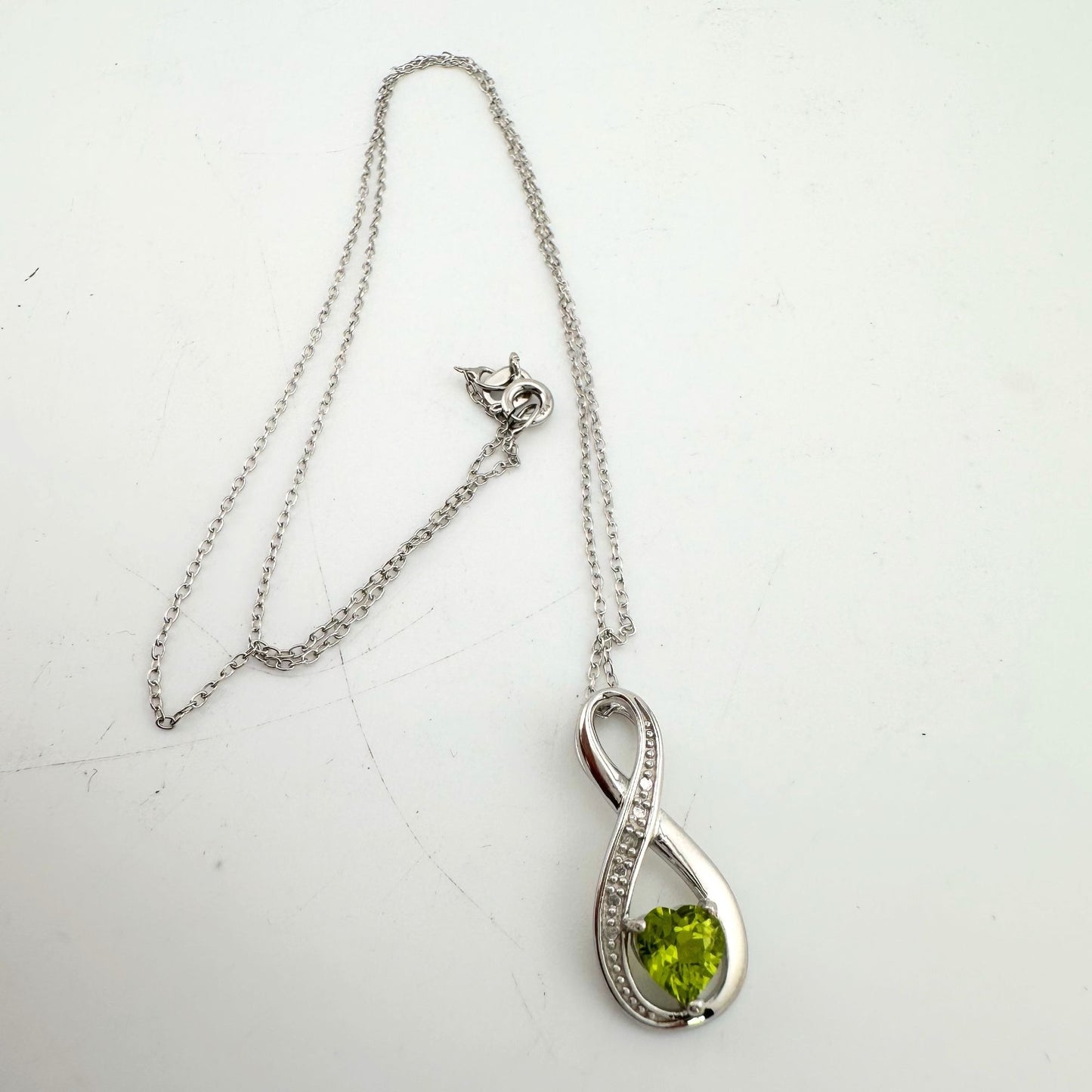 Beautiful Heart Peridot Infinity Necklace with Diamond Accent