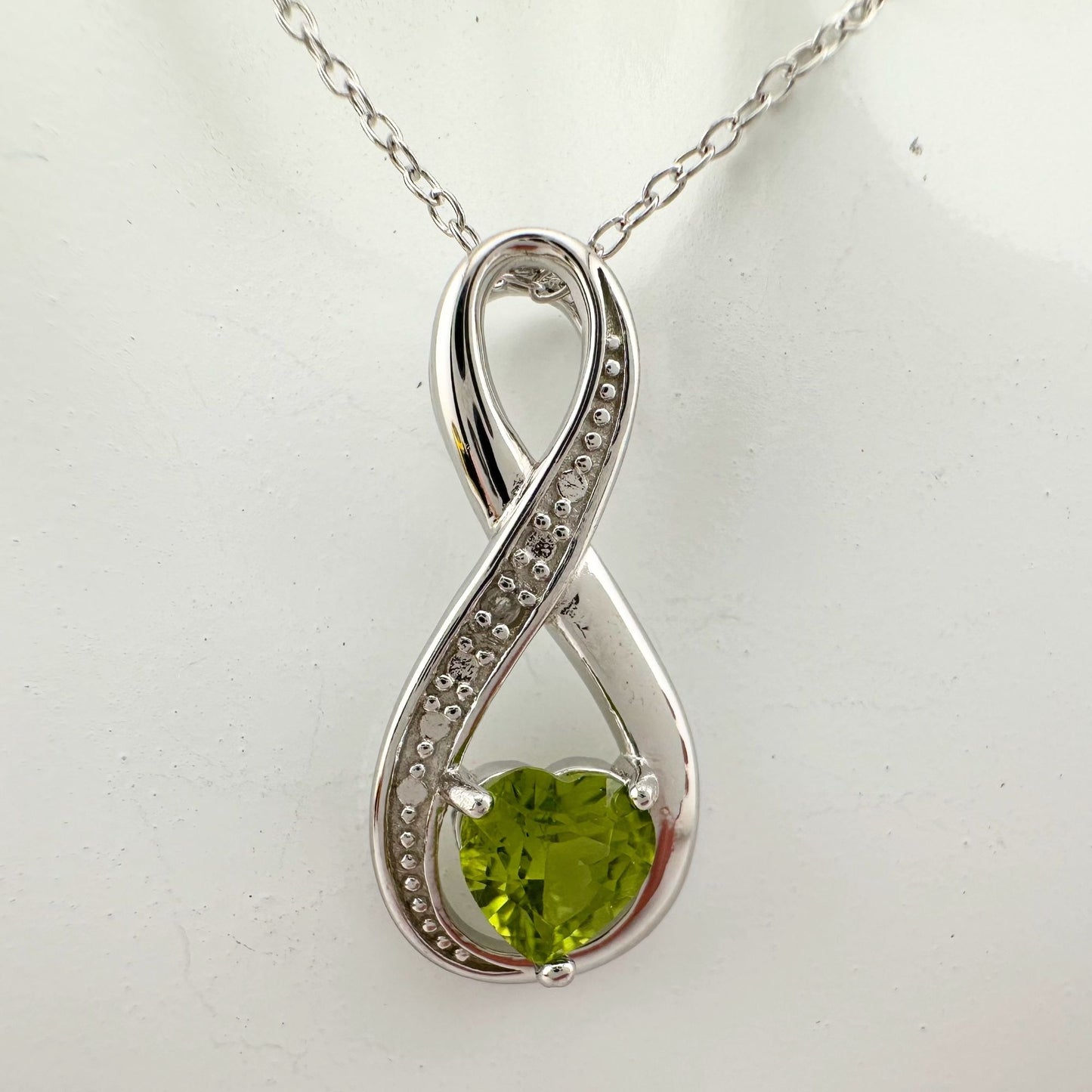 Beautiful Heart Peridot Infinity Necklace with Diamond Accent