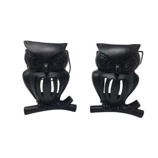 Vintage Black Cast Iron Owl Hanging Lanterns Set Of 2 Garden Decorations