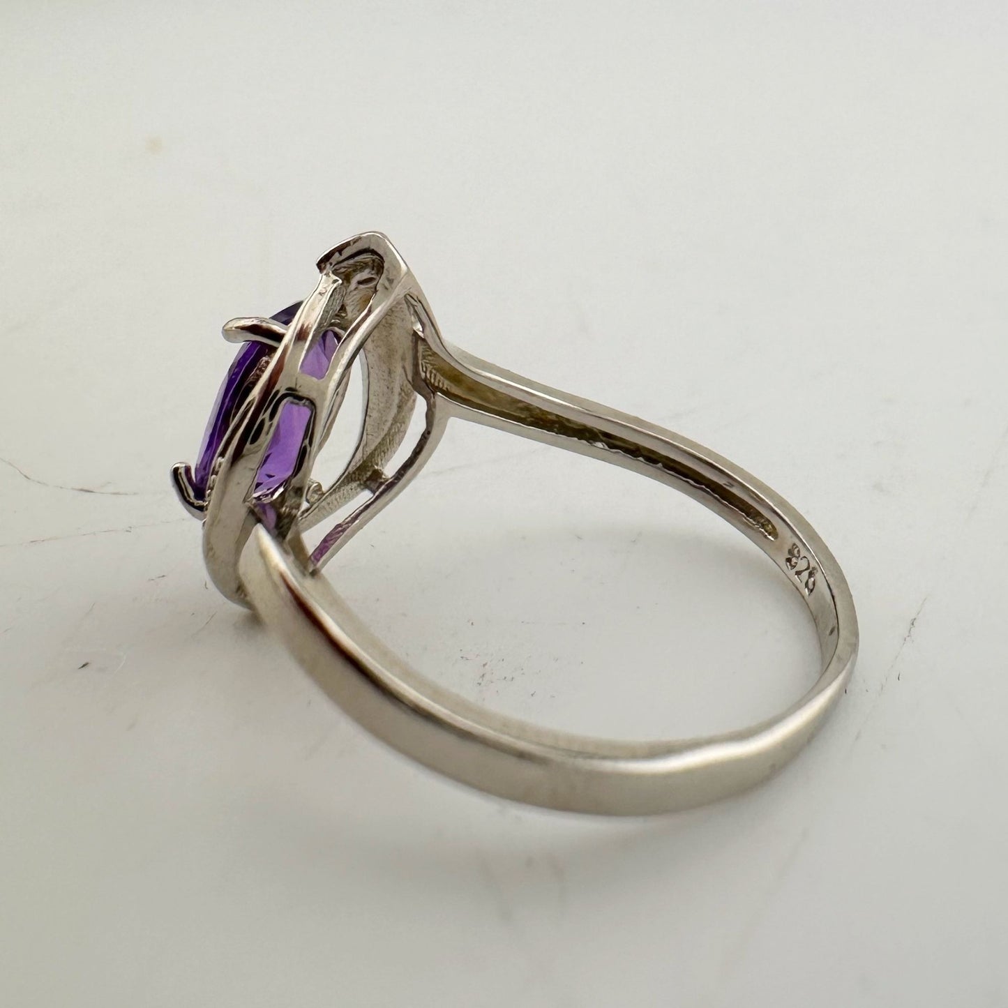 1.11 Carat Amethyst Ring with Diamond Accent - Sterling Silver - Size 7.5