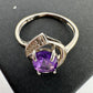 1.11 Carat Amethyst Ring with Diamond Accent - Sterling Silver - Size 7.5