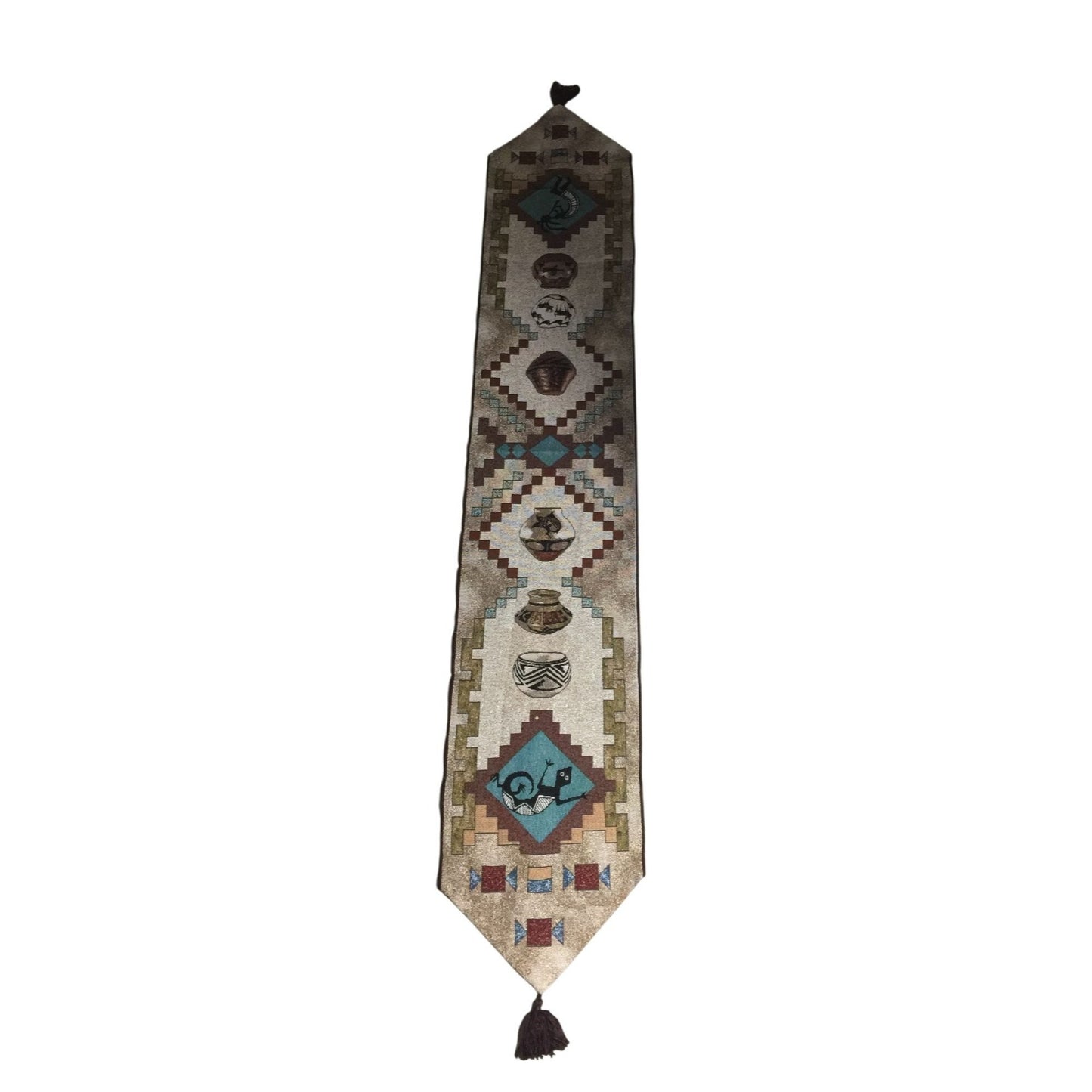 Long Patterned Southwestern Tapestry Table Runner with Tassels