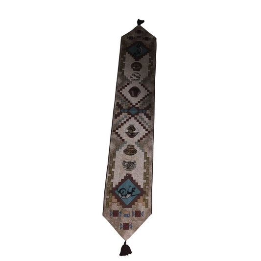 Long Patterned Southwestern Tapestry Table Runner with Tassels