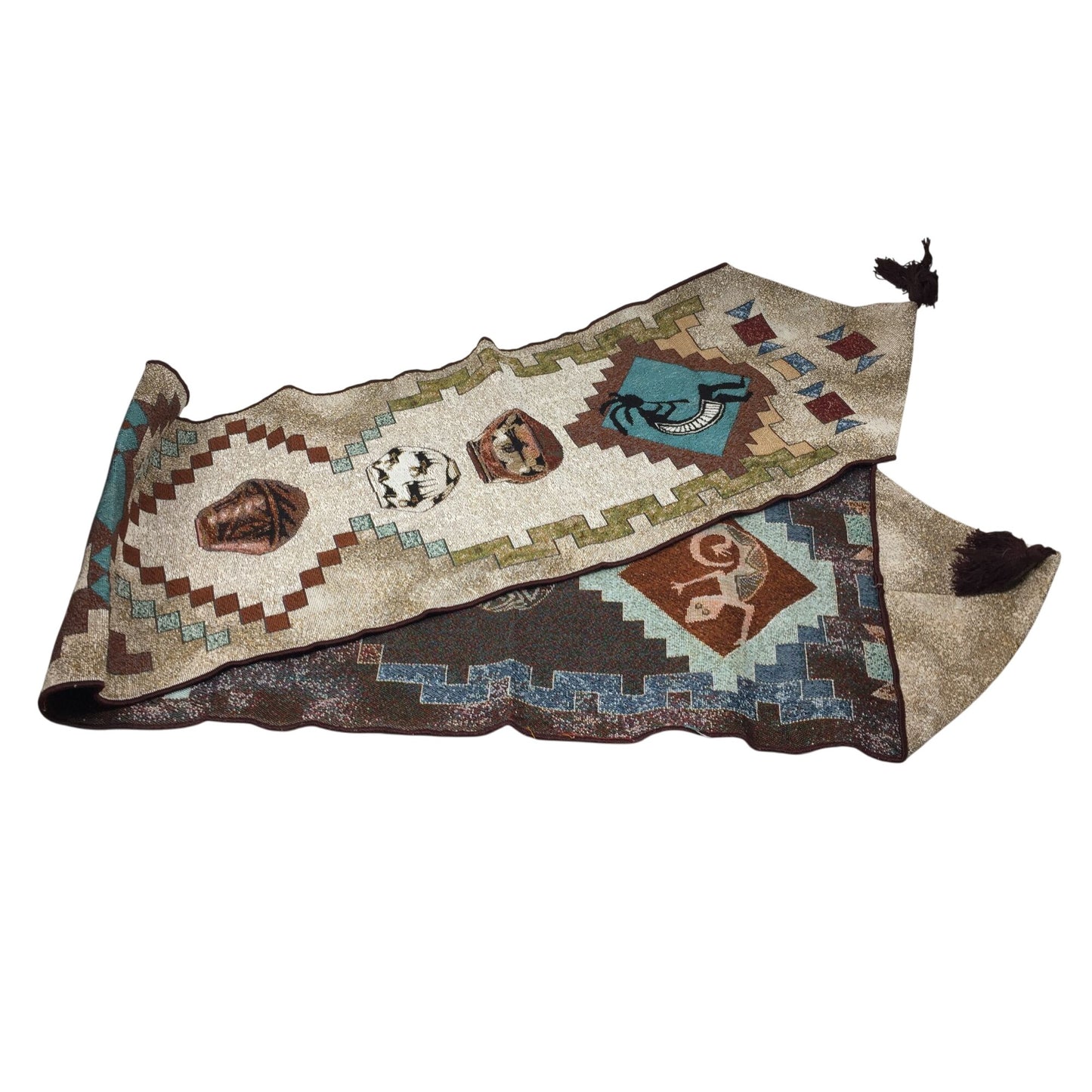 Long Patterned Southwestern Tapestry Table Runner with Tassels