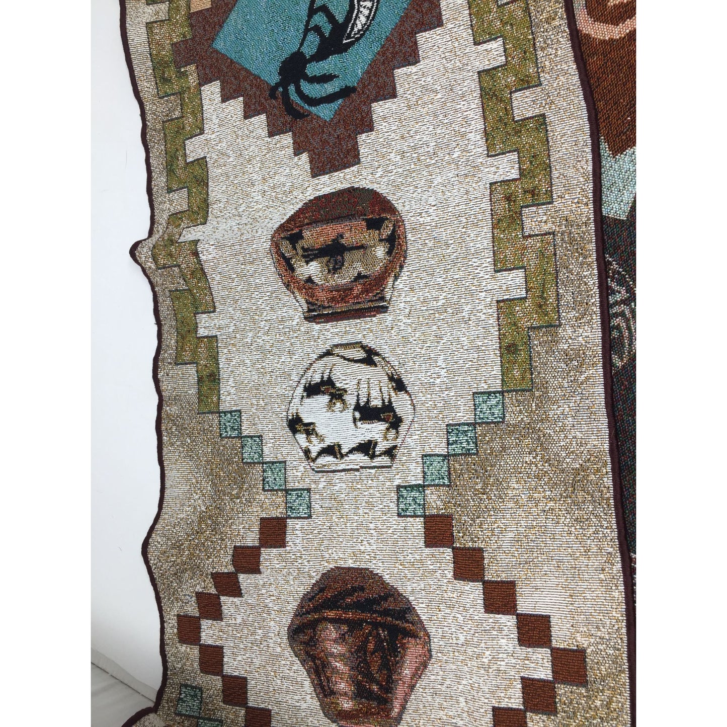 Long Patterned Southwestern Tapestry Table Runner with Tassels