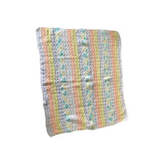 Handmade Crocheted Pastel-Striped Baby Crib Blanket
