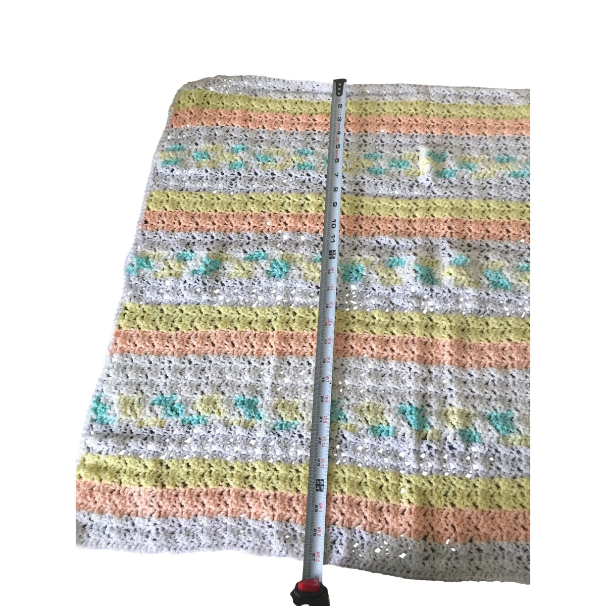 Handmade Crocheted Pastel-Striped Baby Crib Blanket A+ Stuff  A+ Stuff baby blanket