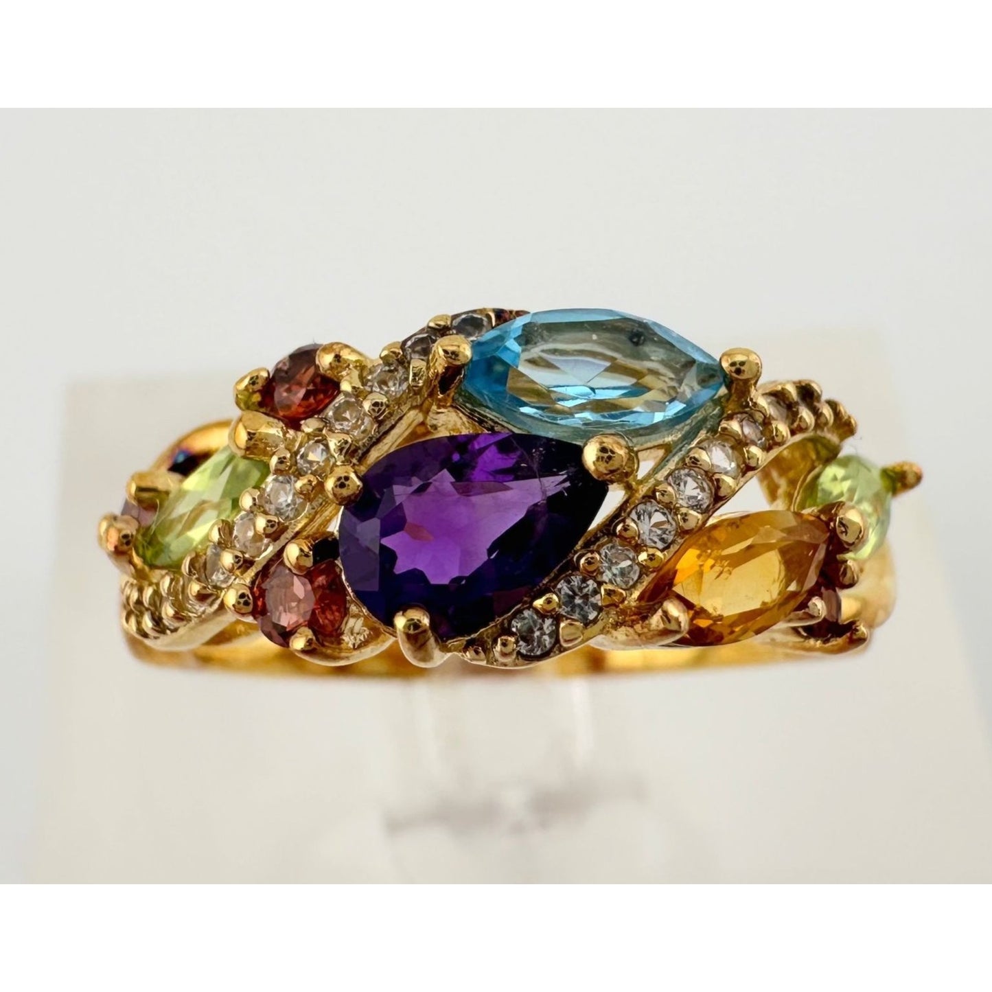 Colorful Gemstone Bouquet Ring in Sterling Silver with 14kt Gold Overlay