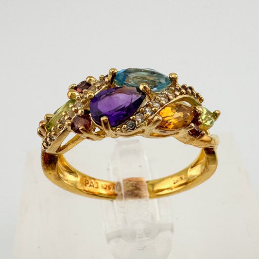 Colorful Gemstone Bouquet Ring in Sterling Silver with 14kt Gold Overlay