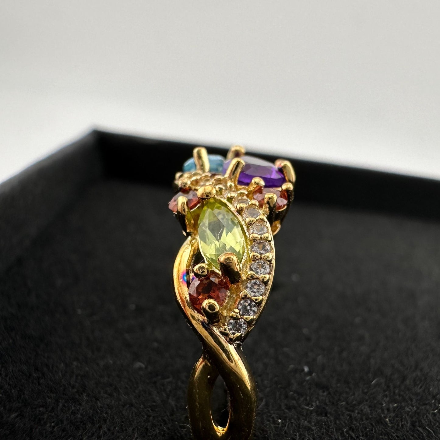 Colorful Gemstone Bouquet Ring in Sterling Silver with 14kt Gold Overlay