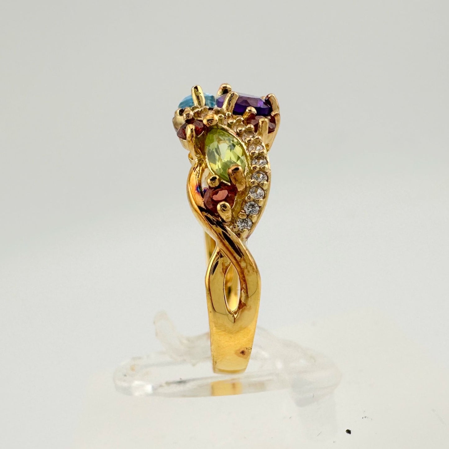 Colorful Gemstone Bouquet Ring in Sterling Silver with 14kt Gold Overlay