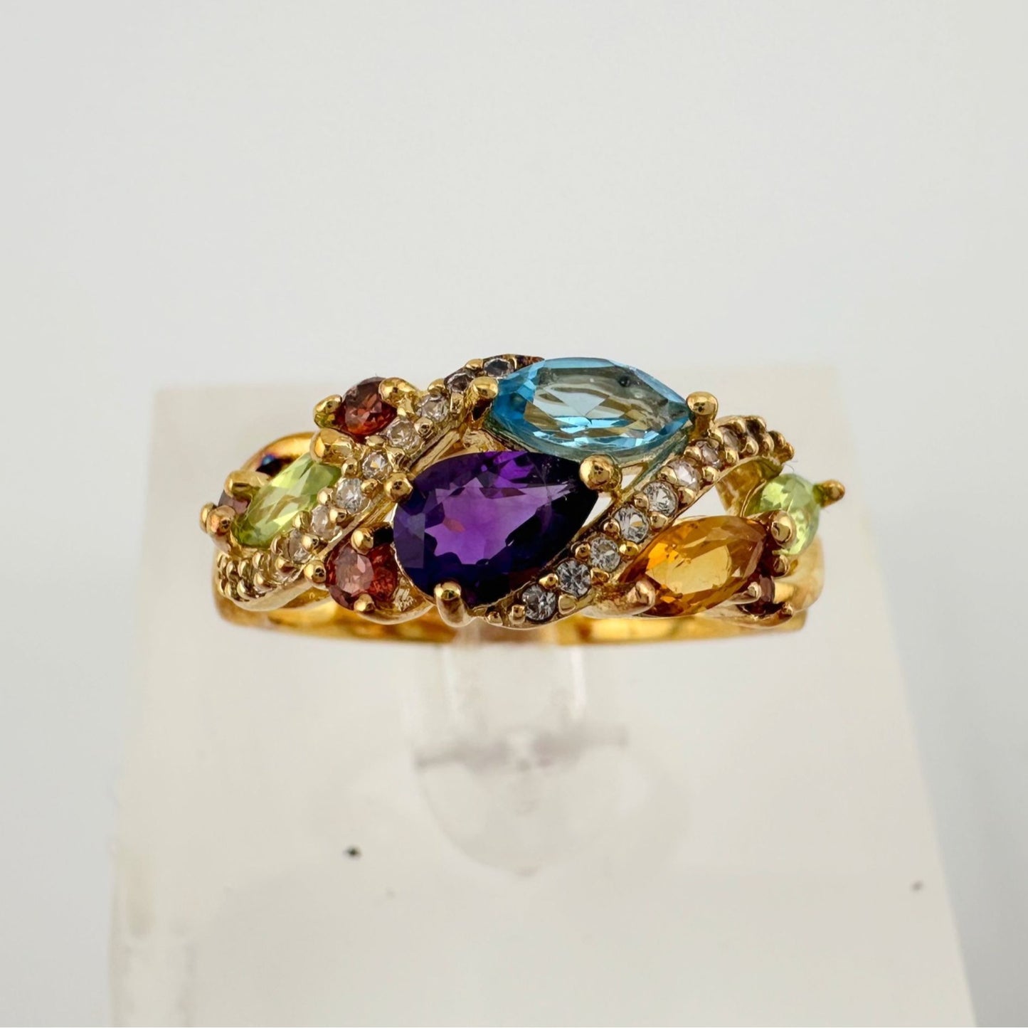 Colorful Gemstone Bouquet Ring in Sterling Silver with 14kt Gold Overlay