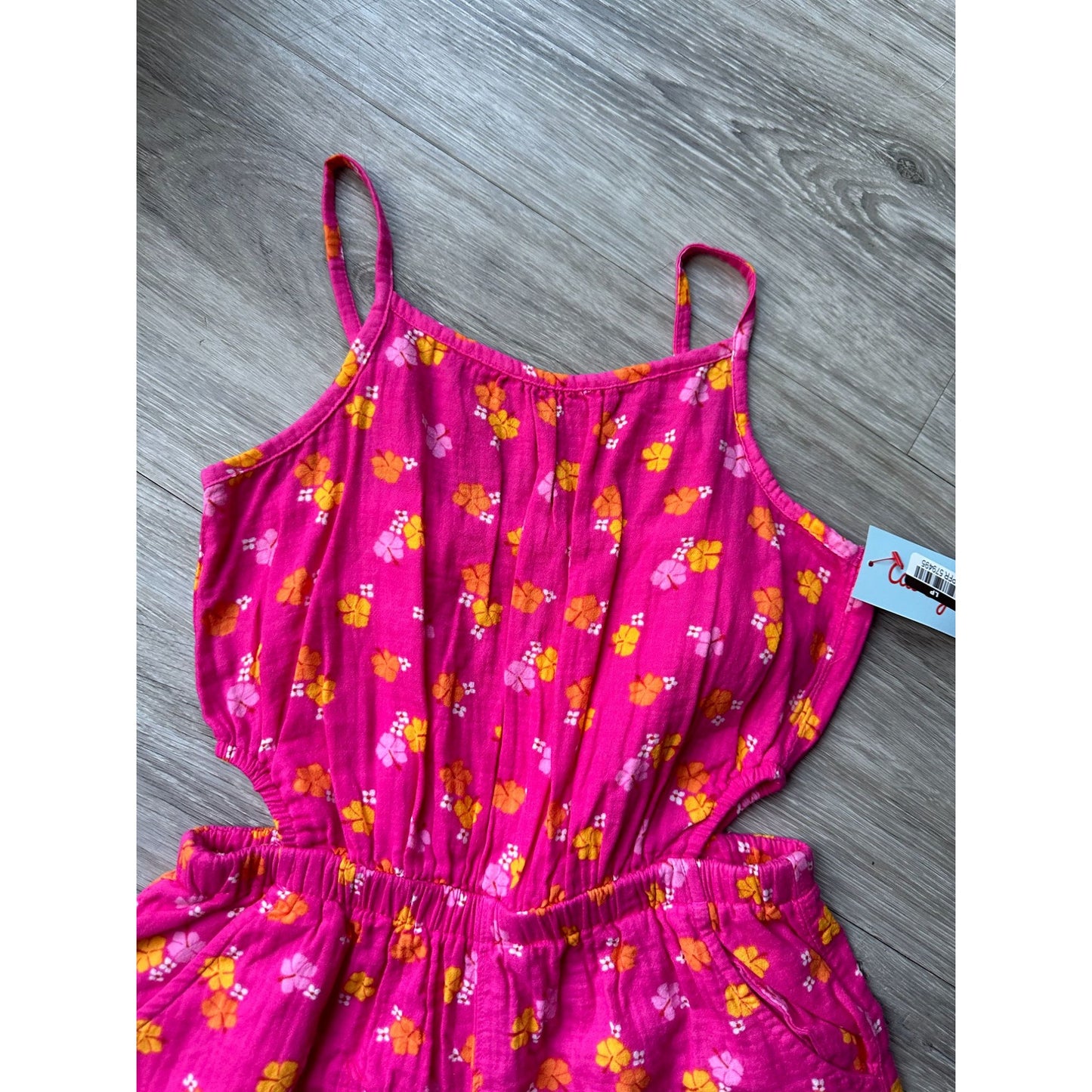 CUTE Girls Jumpsuit - Pink Floral with Small Cutouts at Waist - LARGE (10/12)