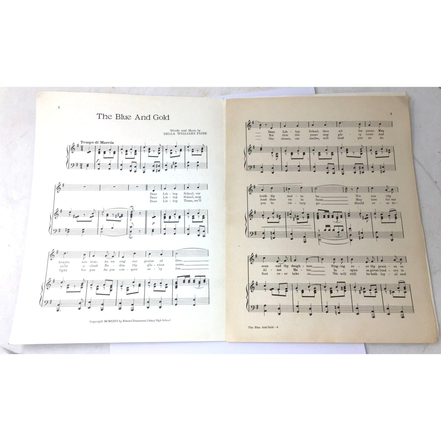 1926 sheet music titled "The Blue & Gold" for Edward Drummond Libbey High School in Toledo, Ohio unknown  A+ Stuff sheet