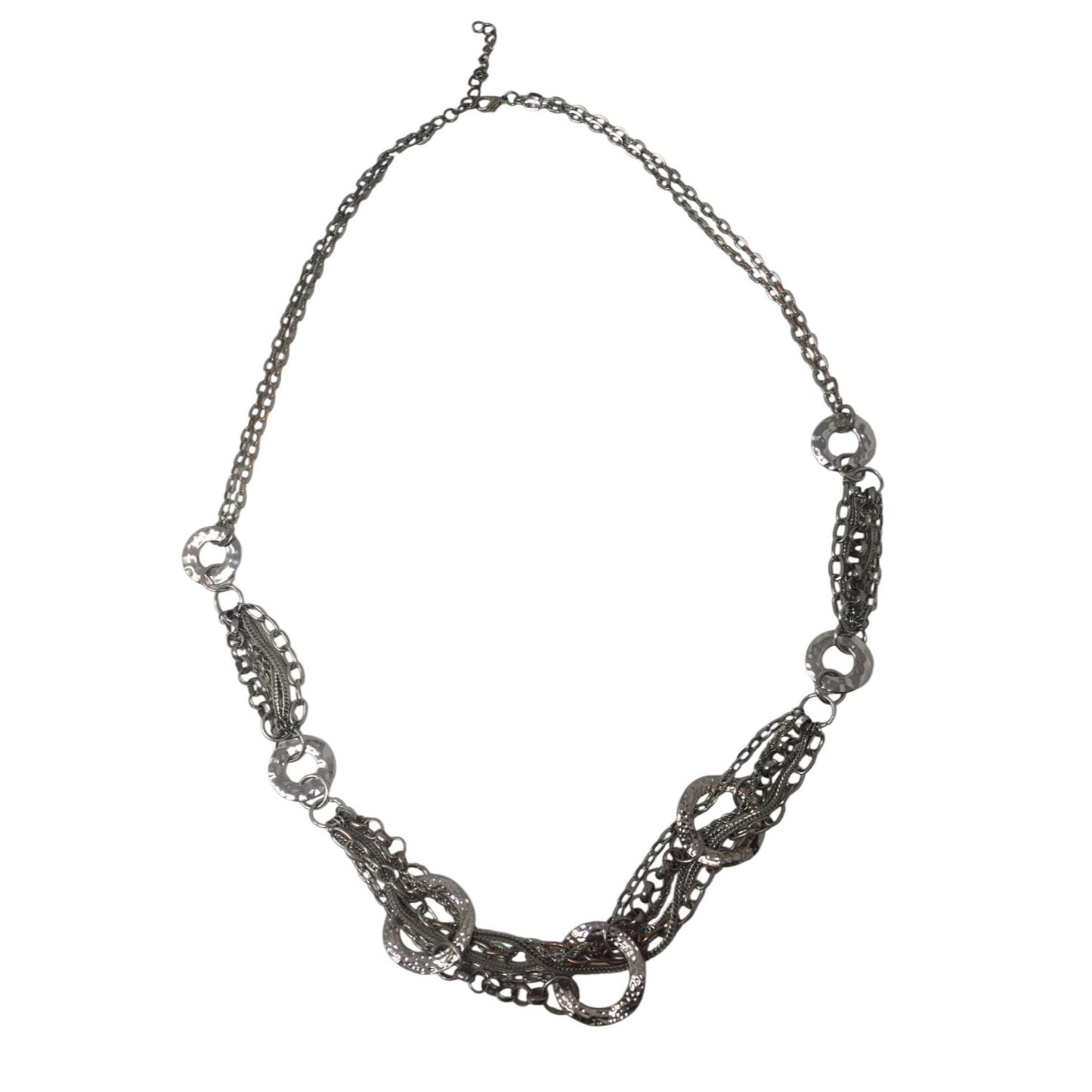 Women's Silver Tone Multi Chain Necklace with Circles