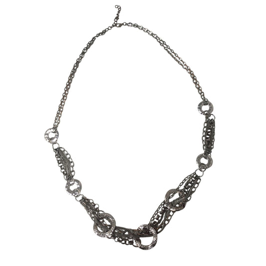 Women's Silver Tone Multi Chain Necklace with Circles