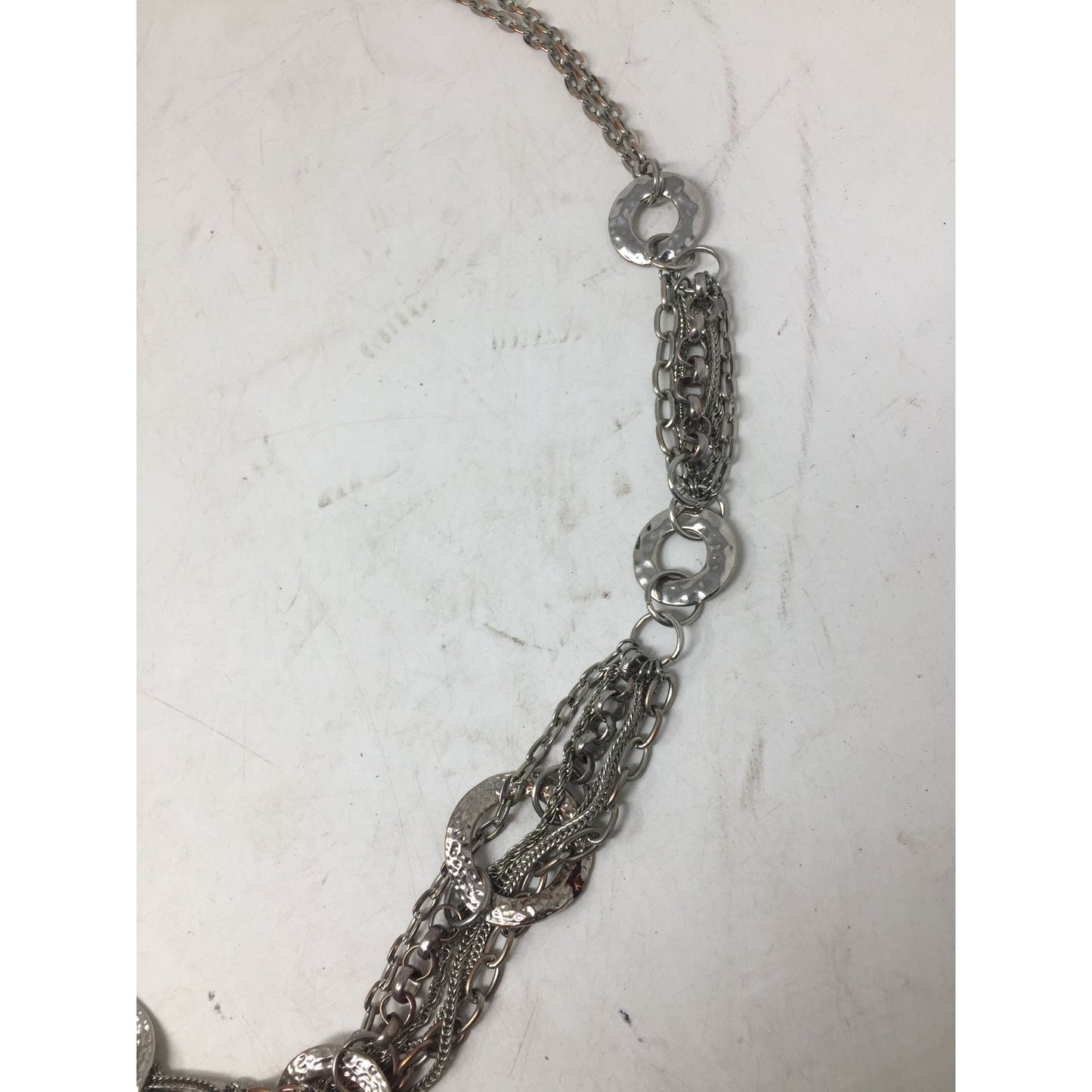 Women's Silver Tone Multi Chain Necklace with Circles