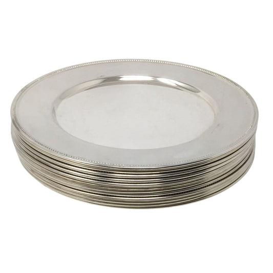 Vintage 11 5/8 "  Chrome Charger Plates - Simple Elegant Beaded Edge - Set of 12 A+ Stuff  A+ Stuff Drinking, Dining & More