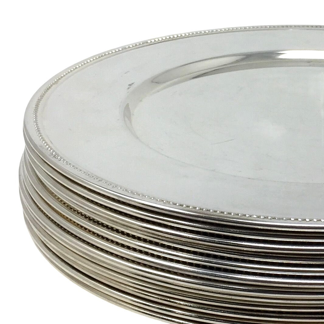 Vintage 11 5/8 "  Chrome Charger Plates - Simple Elegant Beaded Edge - Set of 12 A+ Stuff  A+ Stuff Drinking, Dining & More