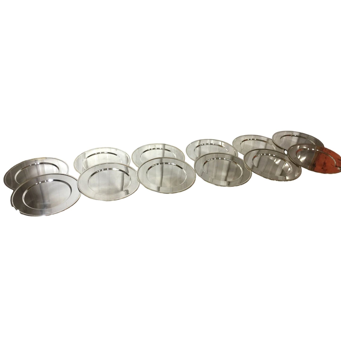 Vintage 11 5/8 "  Chrome Charger Plates - Simple Elegant Beaded Edge - Set of 12 A+ Stuff  A+ Stuff Drinking, Dining & More