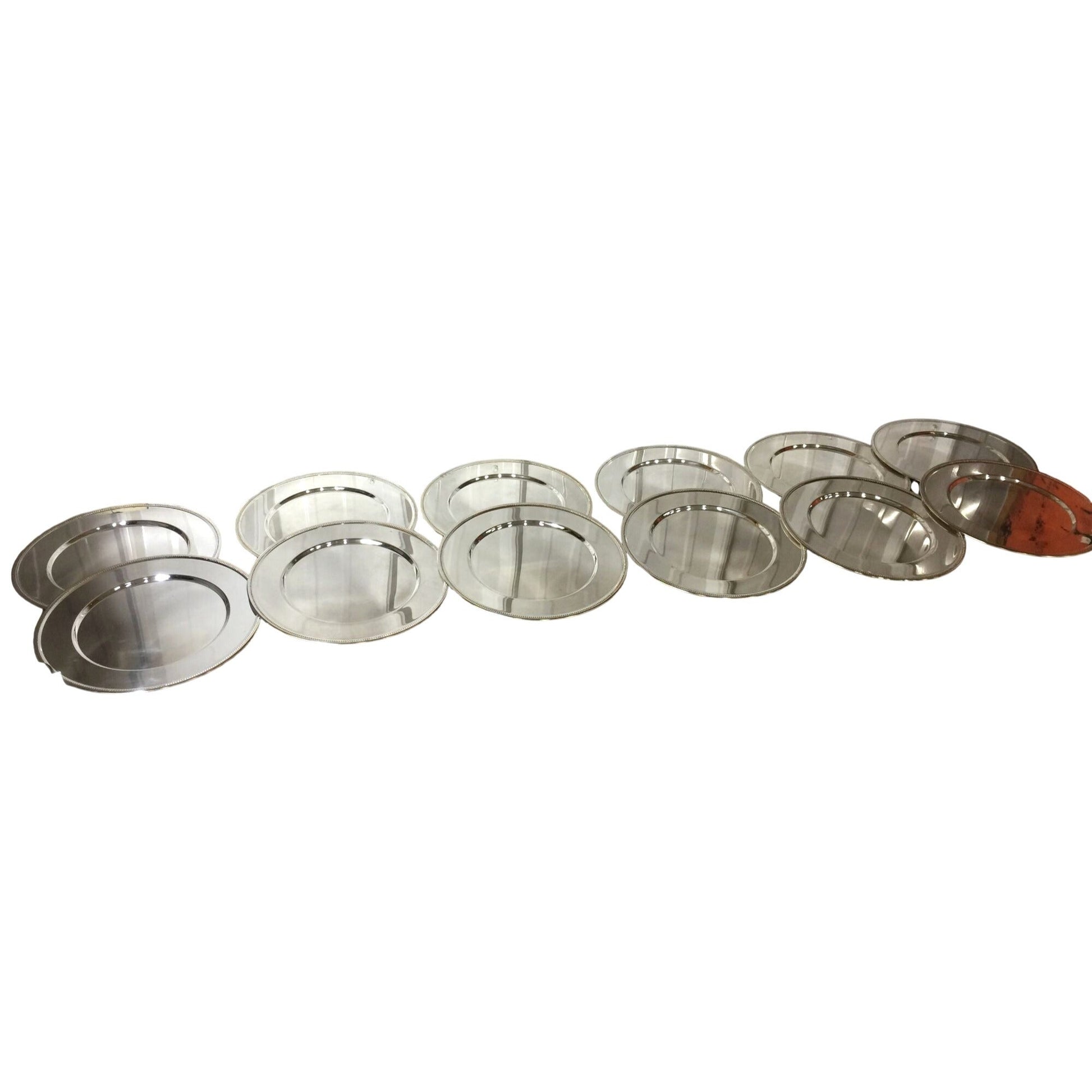 Vintage 11 5/8 "  Chrome Charger Plates - Simple Elegant Beaded Edge - Set of 12 A+ Stuff  A+ Stuff Drinking, Dining & More