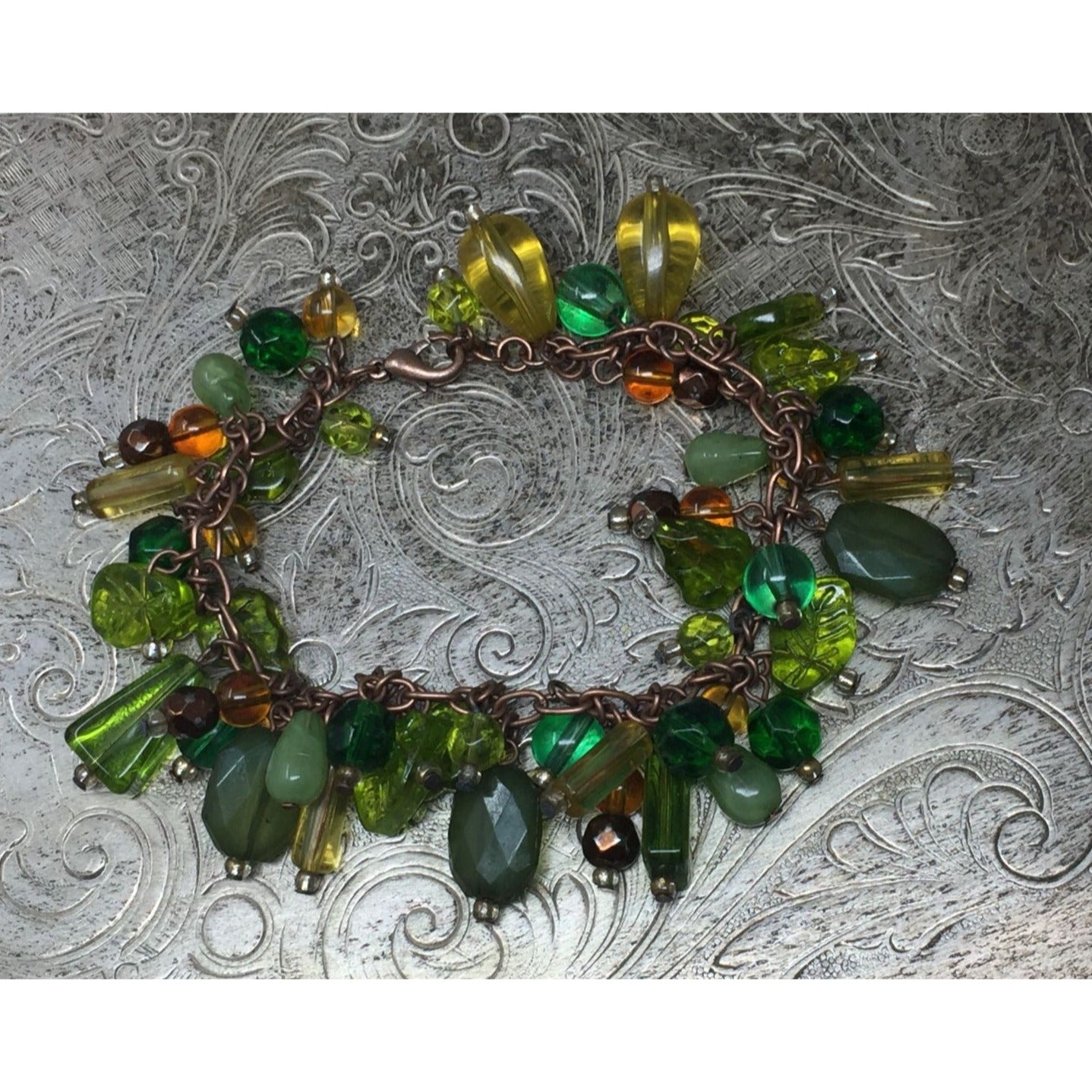 Women's Green Dangly Chunky Charm Bracelet