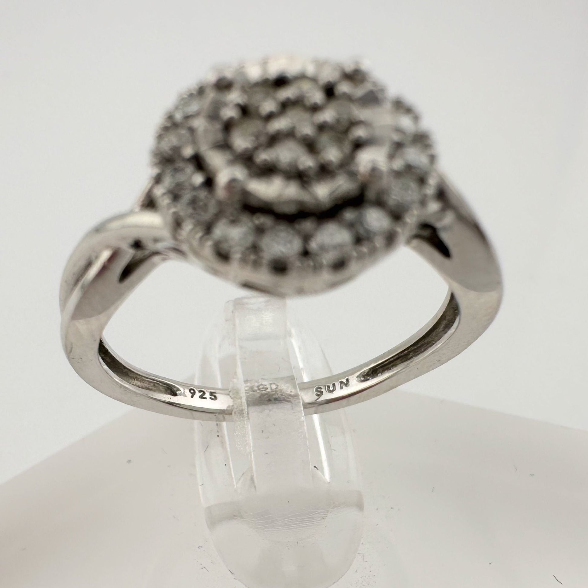1/4 Ct Lab Grown Diamond Cluster Twisted Shank Ring - SIze 7 - Sterling Silver A+ Stuff  A+ Stuff Diamond Ring
