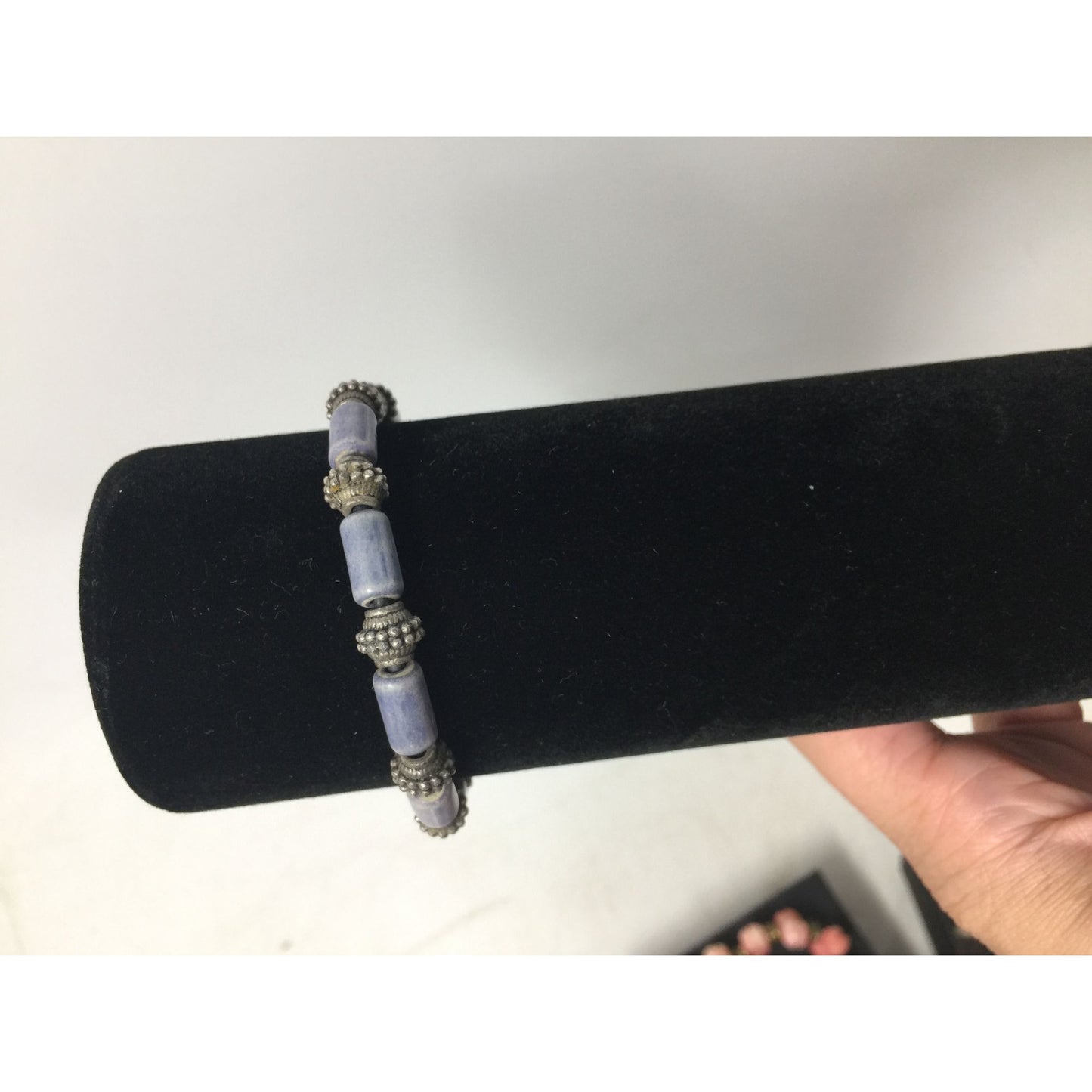 Women's Silver tone Bracelet with Blue and Silver Beads