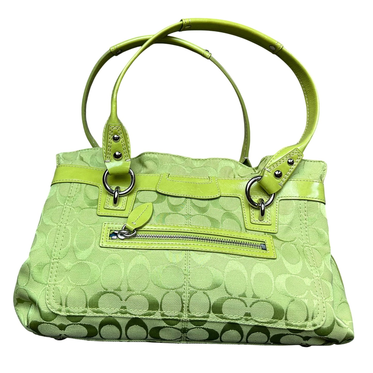 COACH Lime Green PENELOPE Jacquard Signature Shopper Satchel