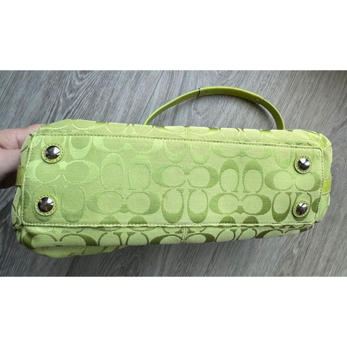 COACH Lime Green PENELOPE Jacquard Signature Shopper Satchel