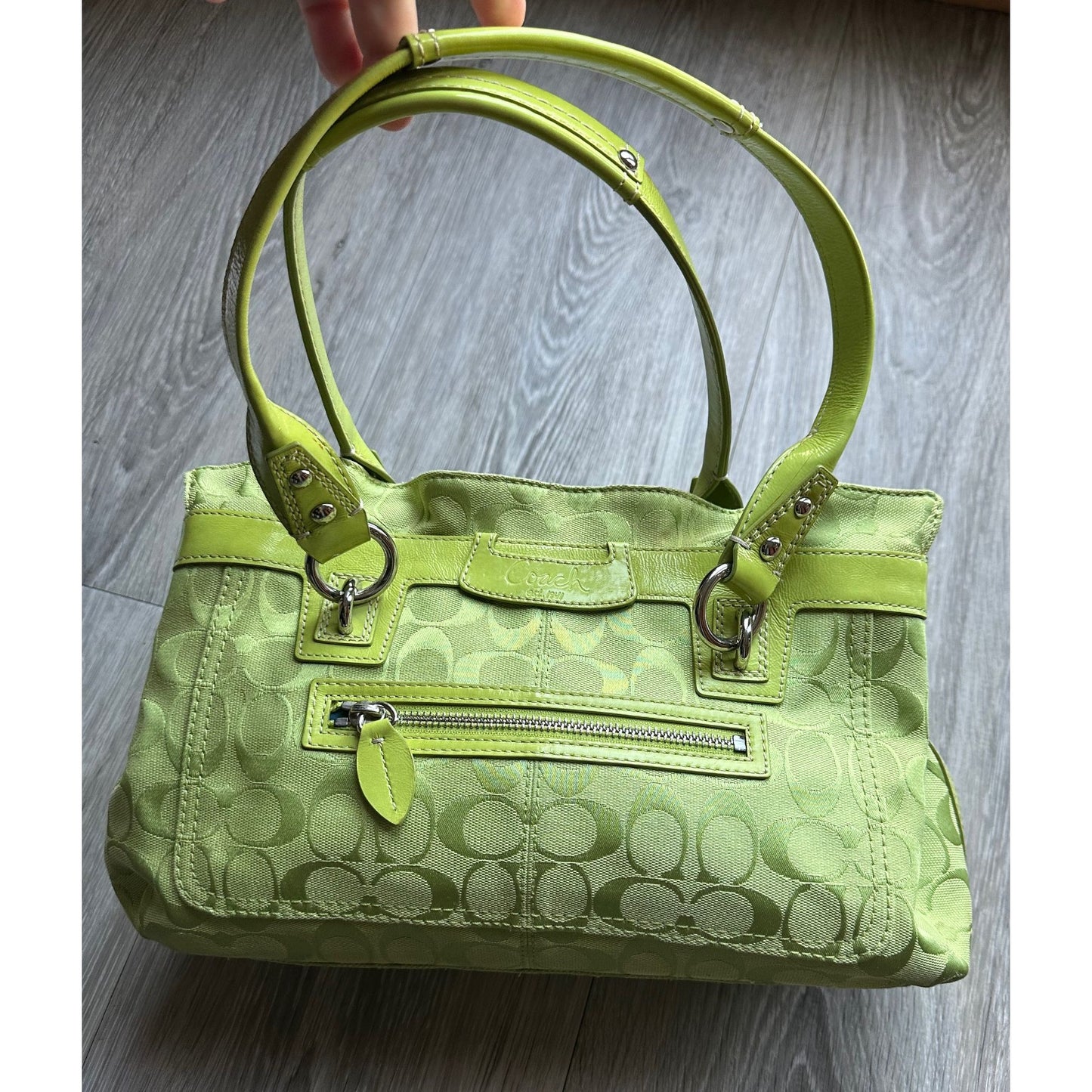 COACH Lime Green PENELOPE Jacquard Signature Shopper Satchel