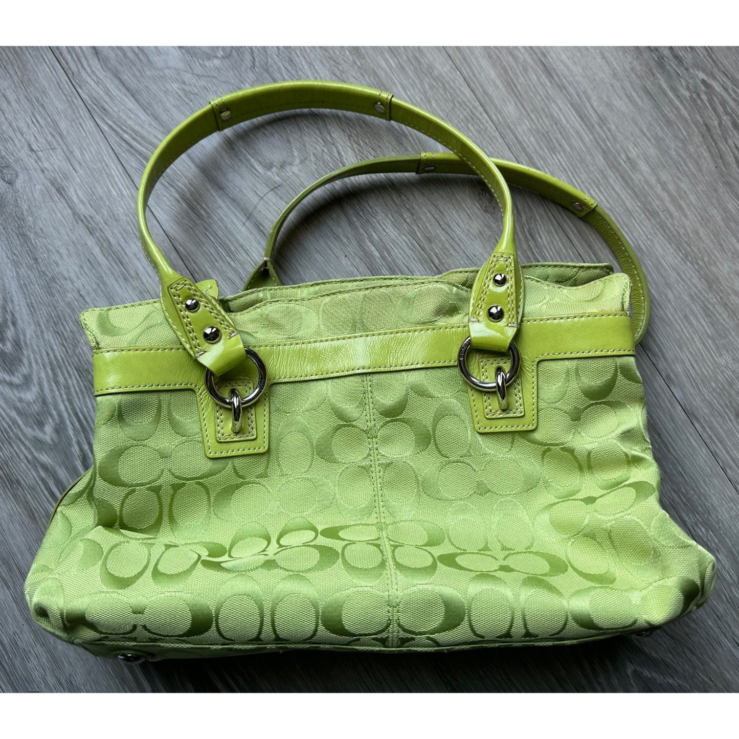 COACH Lime Green PENELOPE Jacquard Signature Shopper Satchel