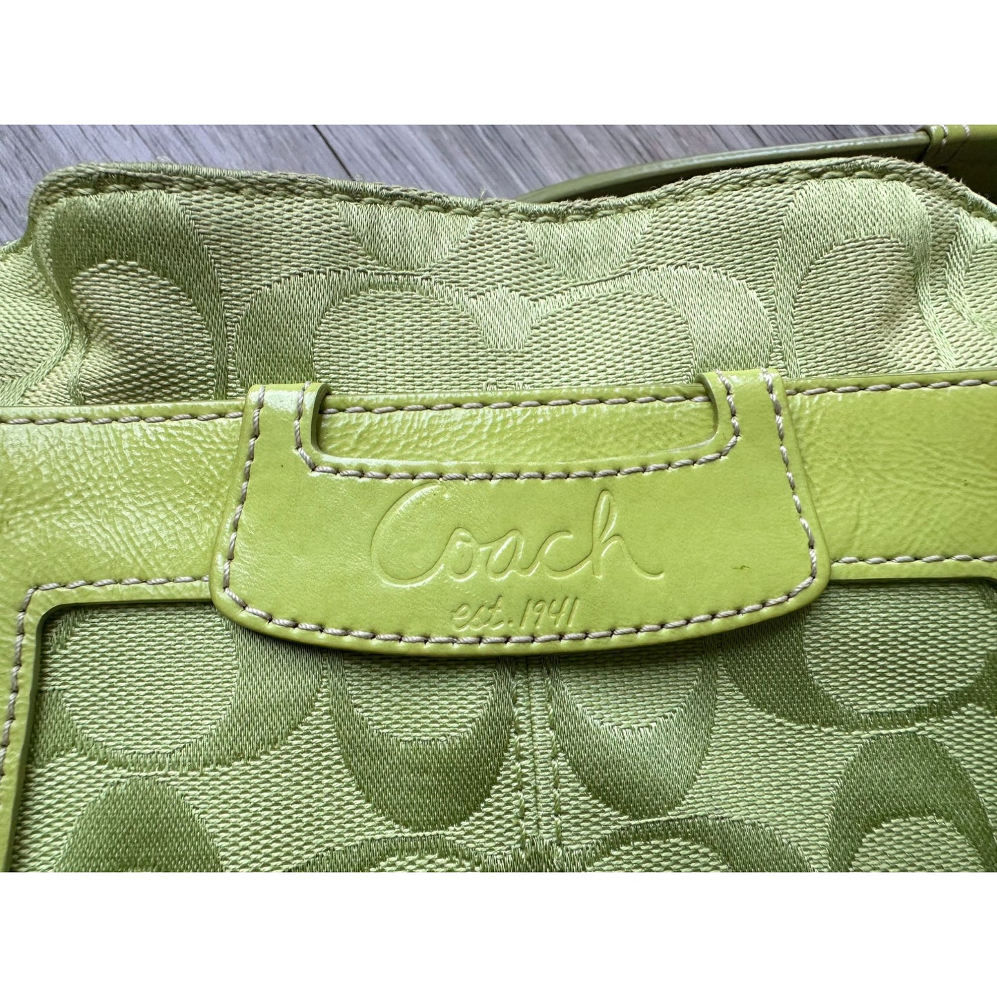 COACH Lime Green PENELOPE Jacquard Signature Shopper Satchel